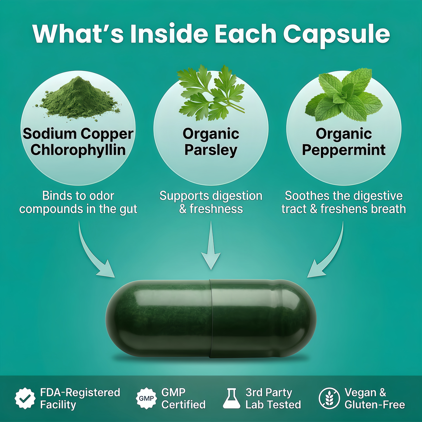 DEOS Internal Deodorant Supplement – Full Body Deodorizer for Gut Health, Skin Health, Detox & Digestion Support – Natural Odor Control Chlorophyll Pills | 30 Capsules